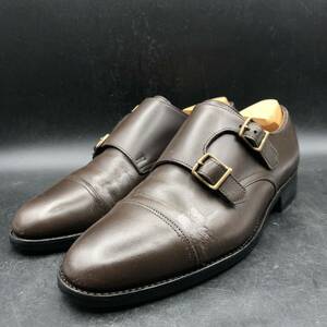 M2661 訳あり JOHN LOBB ジョンロブ レザー ビジネスシューズ ダブルモンクストラップ ストレートチップ 25.0cm相当 ブラウン 茶 革靴 