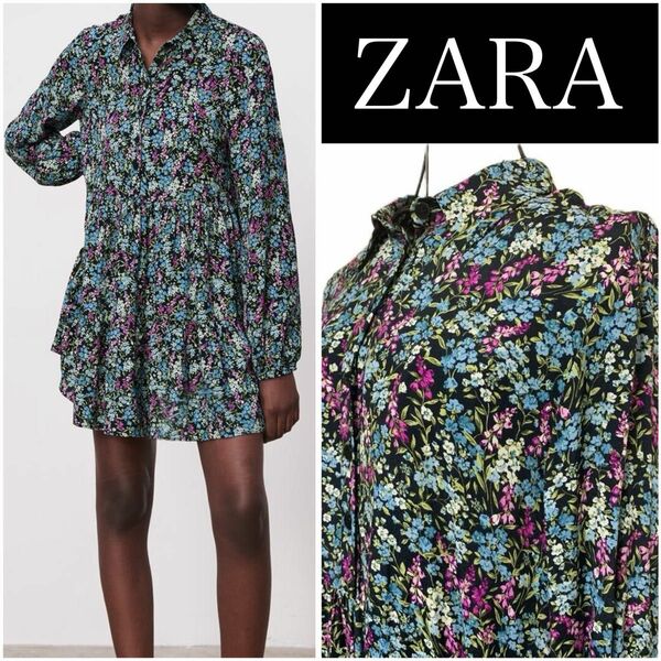 ZARA 花柄シャツワンピース　ミニワンピース　チュニック　新品　ZARA正規品