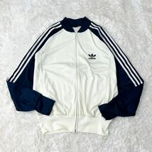 超希少!!80's!!Lサイズ!!アディダス adidas トラックジャケット ブルゾン ビンテージ ジャージ メンズ ホワイト ネイビー ロゴ 80年_画像2