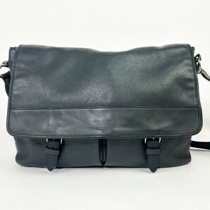 1円〜希少◆コーチ COACH ショルダーバッグ メッセンジャー シボ革 A4可 大容量 オールレザー メンズ グレー 斜め掛け 肩掛け クロスボディの画像2