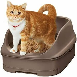 ブラウン_本体セット セット 約1か月分チップシート付 猫用トイレ本体 オープンタイプ ブラウン