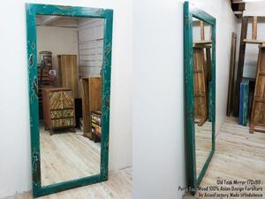 Art hand Auction オールドチークフレームミラー170cm GR アンティークグリーン 緑色 無垢材 鏡 姿見 アジアン家具 姿見ミラー チーク材 古木 ハンドメイド, 鏡, 立て掛け式, 大型, 全身用