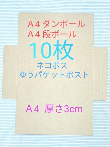 公式クーポン対象♪　Ａ４ダンボール Ａ４段ボール（やっこ型、Ａ４・厚さ3ｃｍ）　１０枚　ネコポス、ゆうパケットポスト対応　