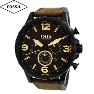 FOSSIL Fossil wristwatch new goods * outlet NATEneitoJR1487 men's quartz chronograph leather belt parallel imported goods 