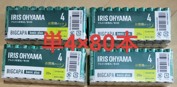 10年保存可能 アルカリ乾電池 アイリスオーヤマ 単4電池×80本 BIGCAPA basic plus