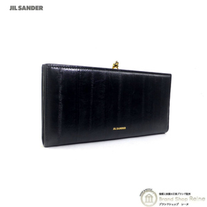 ジルサンダー （JIL SANDER） Goji Purse ゴジパース ミディアム イールスキン がま口 二つ折り 長財布 J07UI0014 ブラック（中古）