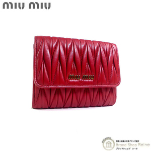 ミュウミュウ （MIUMIU） マテラッセ Wホック ダイヤキルティング コンパクト 二つ折り 財布 5MH523 ルージュ（中古）