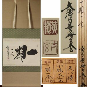 《源》《初心だし品》大徳寺 小林太玄 筆 茶掛一行書「一期一会」/共箱付