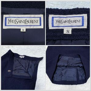 極美品 Yves Saint Laurent イヴサンローラン ノーカラー ジャケット スカート スーツ セットアップ 金ボタン S ネイビー ヴィンテージの画像9