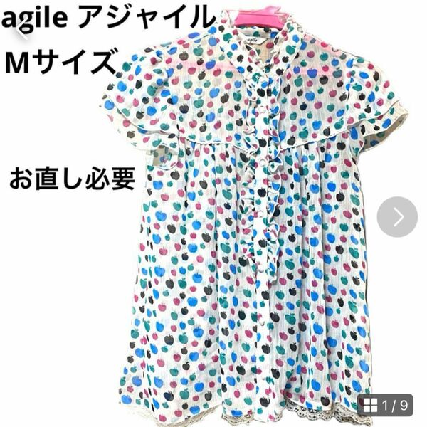 agile りんご柄 シャツ Mサイズ