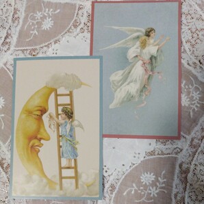 ドイツ製 ポストカード 2枚セット 天使 月 ANGEL MOON アンティーク復刻 未使用の画像2
