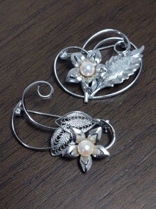  pearl flower motif brooch 2 point 
