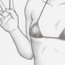 【poor】手描きイラスト　オリジナル　「小さな水着の女の子 (２)」　B5サイズ　鉛筆画_画像3