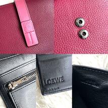 人気品 付属品完備 / LOEWE ロエベ ミディアムバーティカルウォレット 二つ折り財布 グレインレザー アナグラム型押し ピンク_画像10