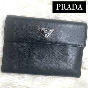 PRADA プラダ サフィアーノトライアングルコンパクトウォレット 三つ折り財布 サフィアーノレザー ブラック SAFFIANO TRIANG NERO