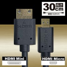 [Santek] micro HDMI to mini HDMIケーブル 30cm オス ブラック 4k Raspberry Pi 4（UD-RP4_画像2