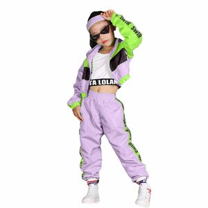 [LOLANTA] 子供服 女の子 ダンス衣装 キッズ ヒップホップ ジャズダンス 練習着 へそ出し セットアップ おしゃれ 3点セットパープル 1