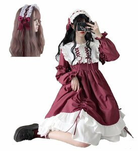 [株式会社豊作] ロリータ 長袖 Lolita ワンピース コスプレ ゴスロリ 森ガール 可愛いガールズ フリル お嬢様 普段着 クリスマス ハロウ