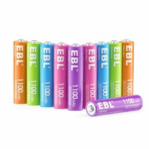 EBL 単4 充電池 カラフル充電式ニッケル水素電池1100mAh 10本入り 電池ケース付き 使い分け簡単 繰り返し充電可能 AAA電池 玩具フェ_画像1