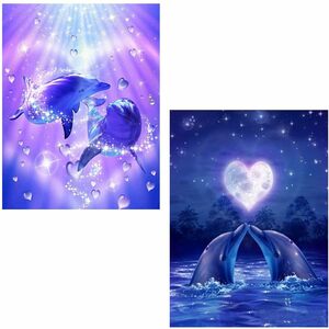 Art hand Auction Diamond Art Kit Rinimie Diamond Art Dolphin Set of 2 Diamond Beads Painting Kit 5D Mosaic Art DIY Handmade, hobby, culture, others