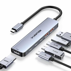 LENTION USB C ハブ 2*USB 3.2+2*USB 3.2(タイプc) 4K 60Hz 10Gbps HDMI 100W PD給電 6