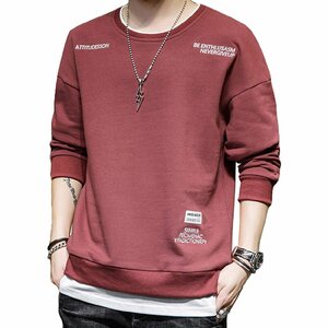 [DIKAO] トレーナー メンズ 秋服 長袖 スエット ロングtシャツ おおきいサイズ メンズ (レンガ色, M)