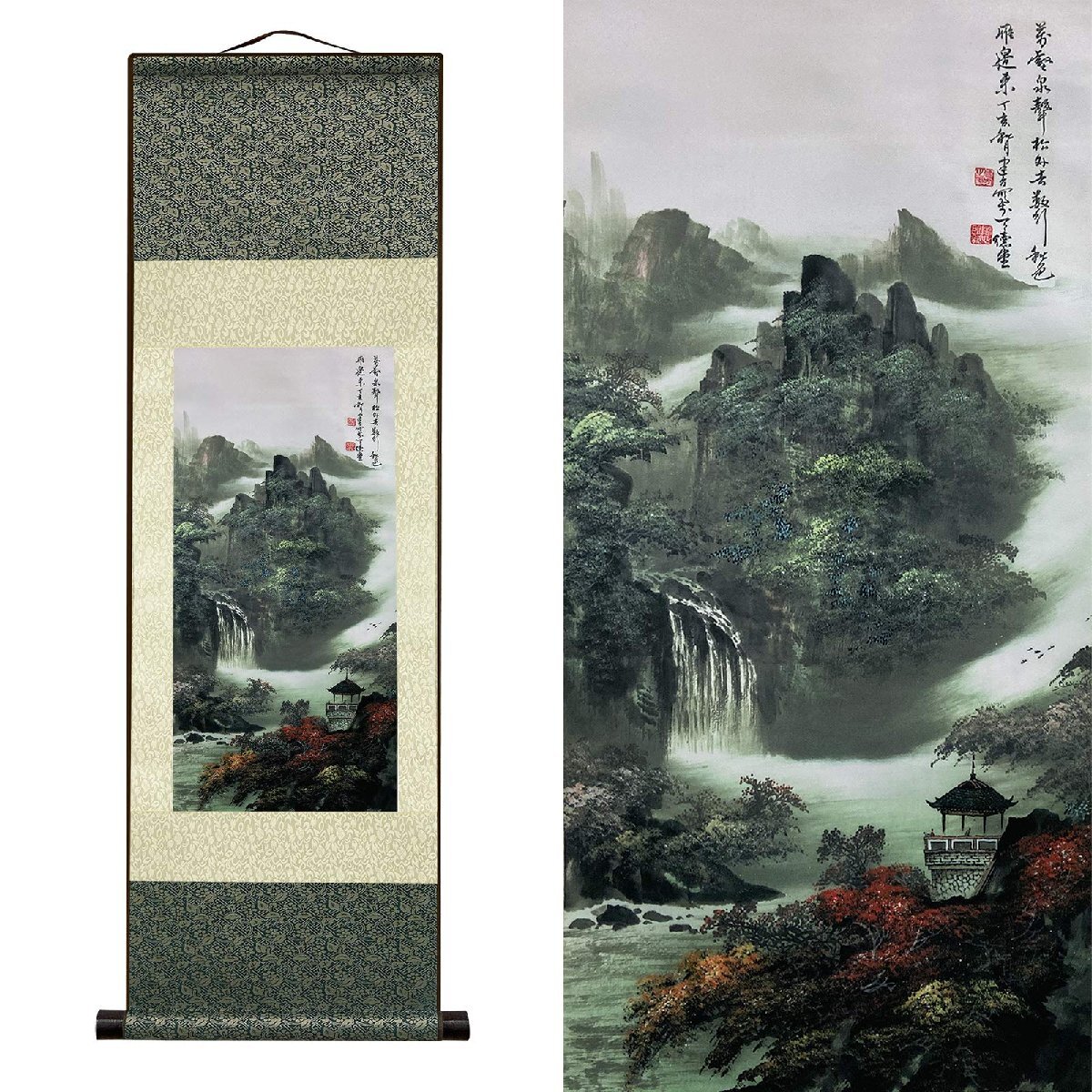 丝绸挂轴亚洲墙壁装饰瀑布河流山水画 - 山泉秋色美丽的中国画挂轴绘画卷轴东方装饰 99 x 30 厘米(39, 住宅, 内部的, 其他的