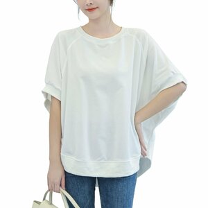 [KumiModa] ラウンドネックTシャツ ドルマン袖 レディース 半袖 カットソー 綿 ブラウス 無地 トップス ゆったり カジュアル 夏パーカ