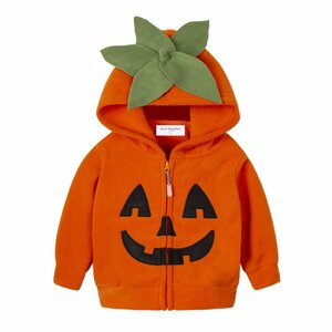 [LittleSpring] ハロウィン 仮装 子供 かぼちゃ 着ぐるみ フリース ジャケット キッズ コスチューム オレンジ 110