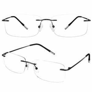 [KIHASU] 遠近両用老眼鏡 累進多焦点メガネ ブルーライトカット メンズ レディース リムレス型 ブラック 度数+1.5