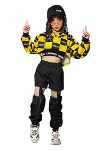 [LOLANTA] child clothes girl dance costume Kids 3 point set hip-hop jersey top and bottom set Dance wear production clothes 160