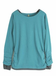 [アンドイット] フェイクレイヤードくしゅくしゅシャーリングカットソー Bluegreen L