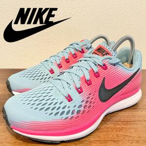 NIKE WMNS AIR ZOOM PEGASUS 34 ナイキ エア ズーム ペガサス ブルーピンク 880560-406 レディース ランニングシューズ 23cm 美品