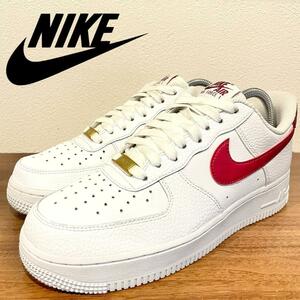 NIKE AIR FORCE 1 07 ナイキ エア フォース ワン ホワイト レッド メンズ CZ0326-100 ローカットスニーカー 25.5cm 美品