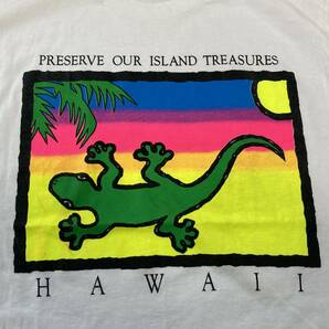 90s ヘインズ HANES 半袖T シャツ ハワイ HAWAIIプリント ゲッコー Gecko ヤモリモチーフ スーベニアtシャツ L USA製 オールドサーフの画像3