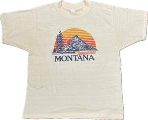 USA製　半袖Tシャツ MONTANA モンタナ州 山プリント 80s ポリエステル75 コットン25 古着Tシャツ 送料230円 イエロー