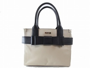 1円　ケイトスペード　kate spade NEW YORK　トートバッグ　ハンドバッグ　★　ブラック　＆　ベージュ　レザー　ドット柄　8964