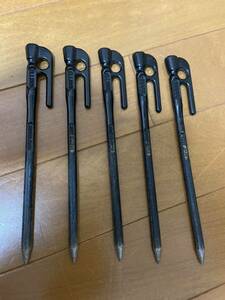 中古 村の鍛冶屋 鍛造ペグ エリッゼステーク18cm 5本セット 黒カチオン電着塗装 MK-180K ステッカー付