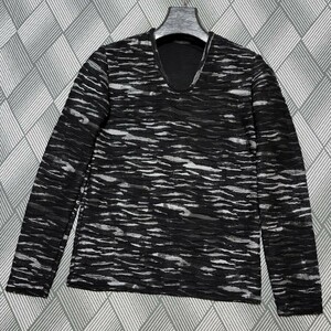 *TORNADO MART Tornado Mart Zebra pattern × wave pattern tuck Jaguar do Zebra print cut and sewn long sleeve T shirt Msize black / silver *