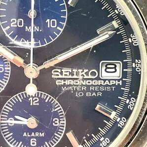 ☆SEIKO セイコー クロノグラフ Y182-6F00 クオーツ 腕時計 ブルー文字盤 通電動作未確認の画像7