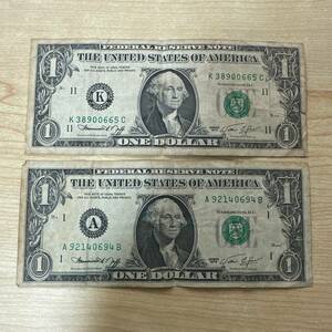 【TH0405】アメリカ 1ドル札 × 2枚 合計2ドル 紙幣 貨幣 通貨 アメリカ合衆国 ONE DOLLER AMERICA 