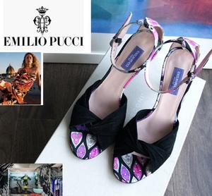 美品/EMILIO PUCCI/エミリオプッチ/ヌバックサテン/スプリングサマーサンダル/22.5-23㎝ぐらいの方に