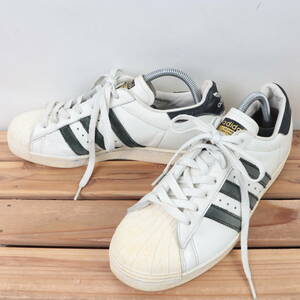 z1445 アディダス スーパースター US8 1/2 26.5cm/白 ホワイト 黒 ダークグリーン adidas SUPERSTAR80s VINTAGE DX メンズ スニーカー 中古