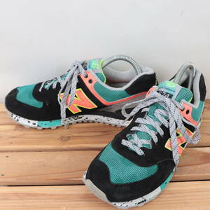 z1522[574] New balance US9 26.0cm/ black black green orange newbalance lady's sneakers used 