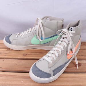 z1949 ナイキ ブレーザーミッド 77 US9.5 27.5cm/グレー 紺 オレンジ グリーン NIKE Blazer Mid 77 メンズ スニーカー 中古