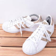 z1987 アディダス スーパースター US7 25.0cm/白 ホワイト ベージュ スネーク adidas SUPERSTAR メンズ ユニセックス スニーカー 中古_画像1