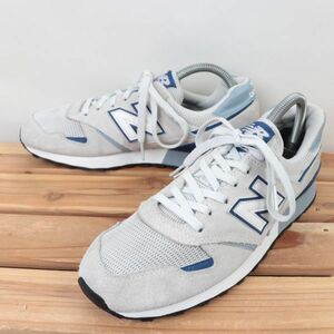 z1313【446】ニューバランス US7.5 25.5cm/灰 グレー 紺 ネイビー 白 ホワイト newbalance メンズ スニーカー 中古