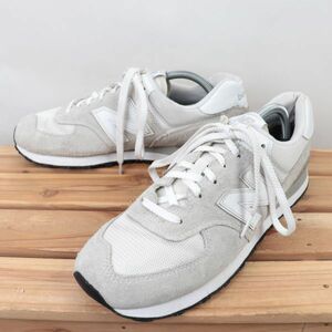 z1345【574】ニューバランス US10 28.0cm/灰 グレー 白 ホワイト newbalance メンズ スニーカー 中古