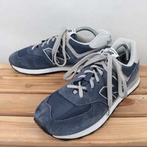 z1376【574】ニューバランス US8.5 26.5cm/紺 ネイビー 灰 グレー newbalance メンズ スニーカー 中古