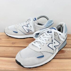 z1464【446】ニューバランス US8 26.0cm/灰 グレー 白 ホワイト 紺 ネイビー newbalance メンズ スニーカー 中古